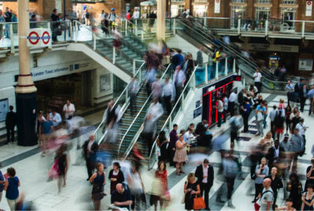 Busy mall with credit card shoppers