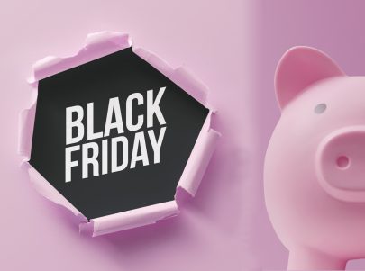 Pink piggy bank for Black Friday