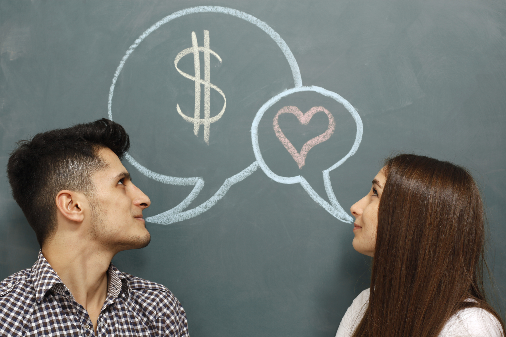 Man thinks about money and woman about love