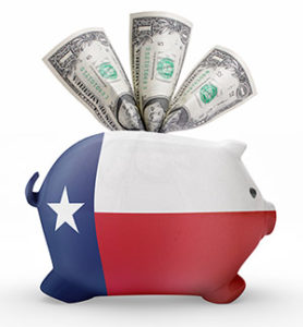 Piggy bank painted in Texas flag colors