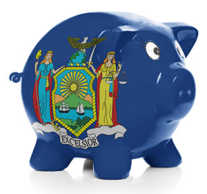 New York state flag on piggy bank