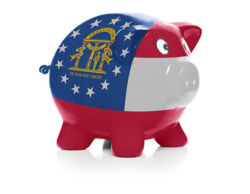 Piggy bank painted with Georgia state flag