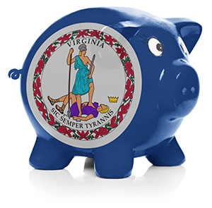 Piggy bank painted with Virginia state flag