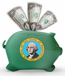 Piggy bank painted with Washington flag