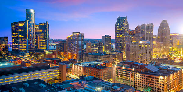 Horizonte del centro de Detroit, Michigan