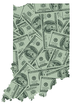 Indiana state map made of cash