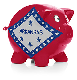 Piggy bank painted with Arkansas state flag