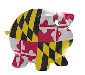 Piggy bank painted with Maryland flag colors