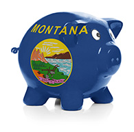 Piggy bank with Montana state flag painted on it