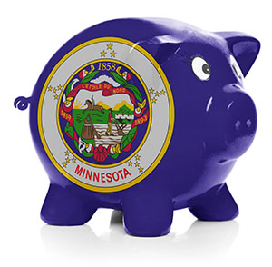 Minnesota state flag painted on side of piggy bank