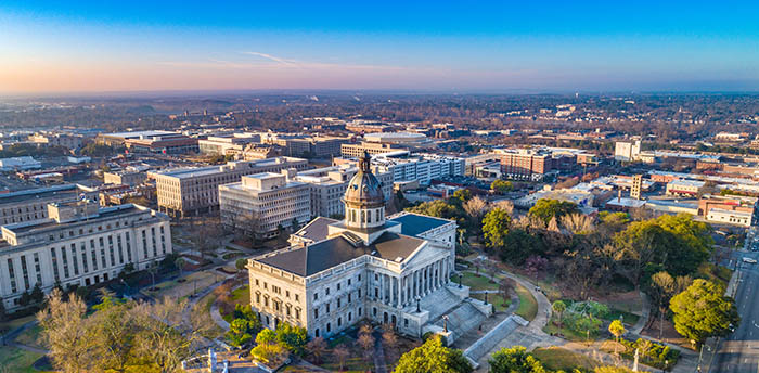 Vista aérea del centro de Columbia, Carolina del Sur