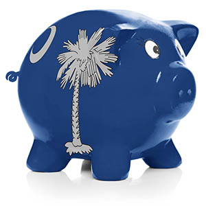 South Carolina state flag painted on piggy bank