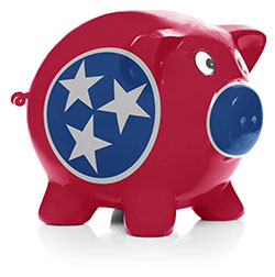 Tennessee state flag painted on piggy bank