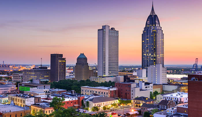 Alabama city skyline at sunset