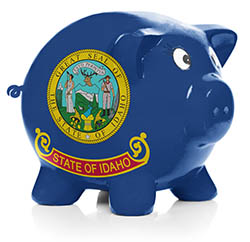 Piggy bank painted with Idaho state flag