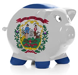 Piggy bank painted with West Virginia state flag