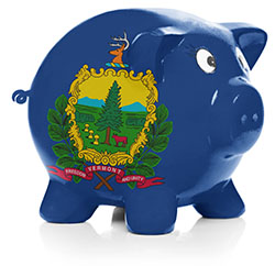 Piggy bank with Vermont state flag painted on the outside