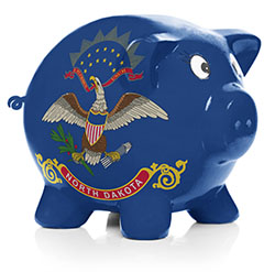 North Dakota state flag painted on piggy bank