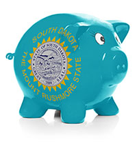 Piggy bank with South Dakota state flag painted on it